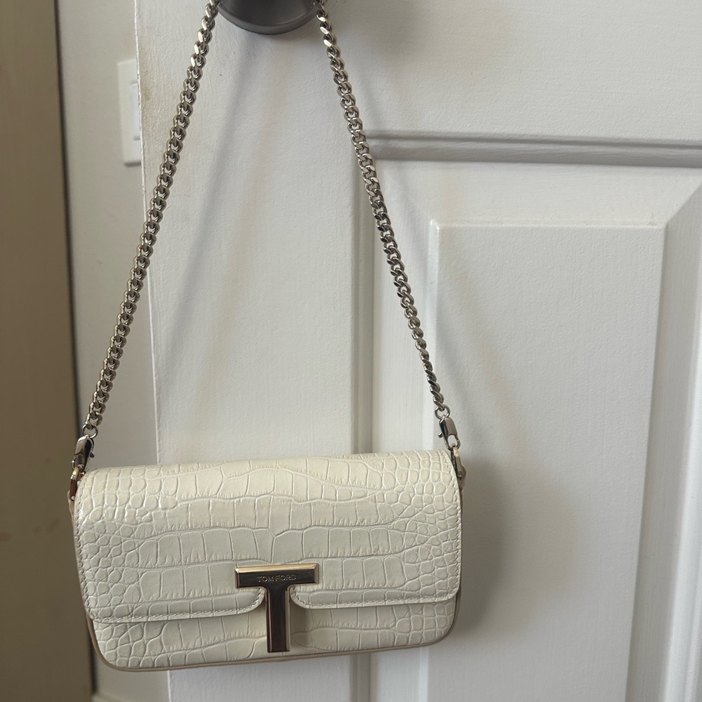 TOM FORD Wallis Mini Bag – White Shiny Croc-Embossed Leather